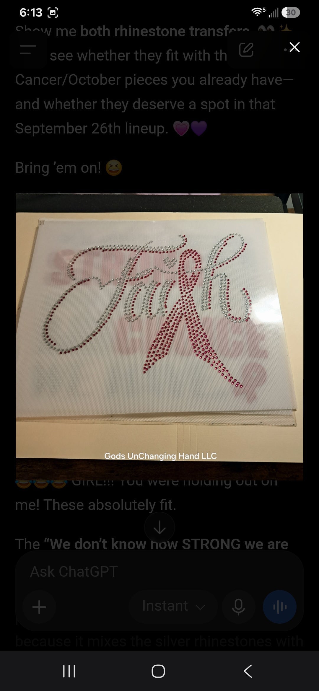 Fight Cancer Rhinestone Tote Bag