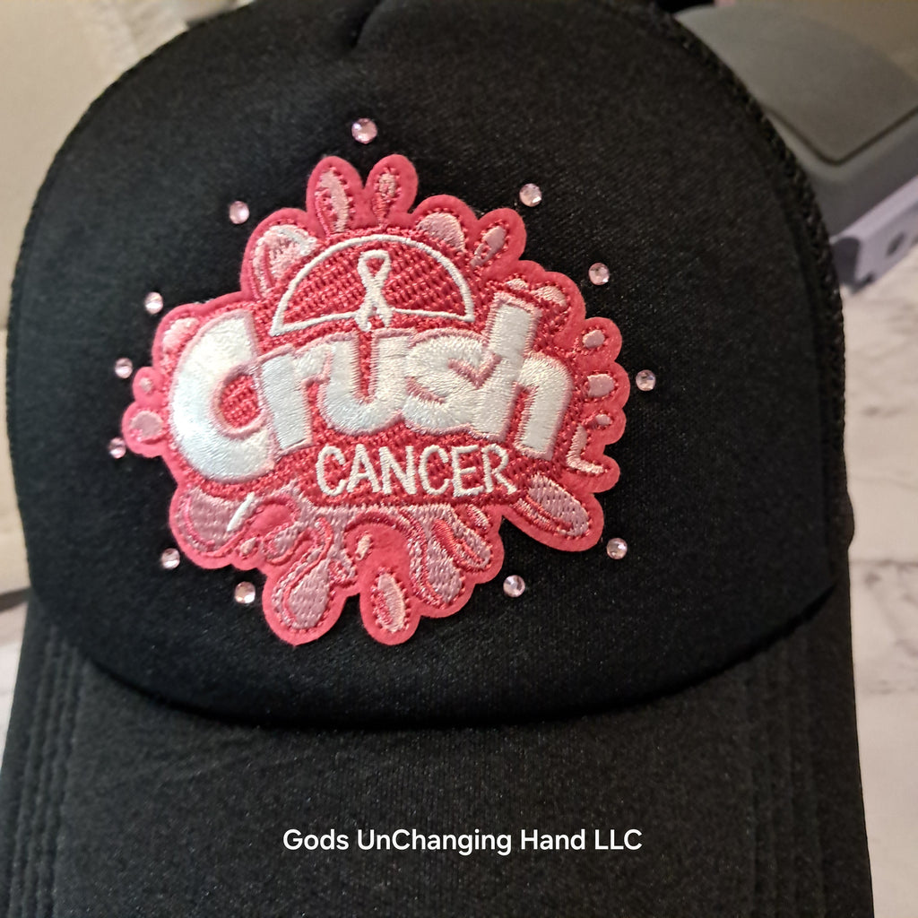 Crush Cancer Rhinestone Trucker Hat – Breast Cancer Awareness