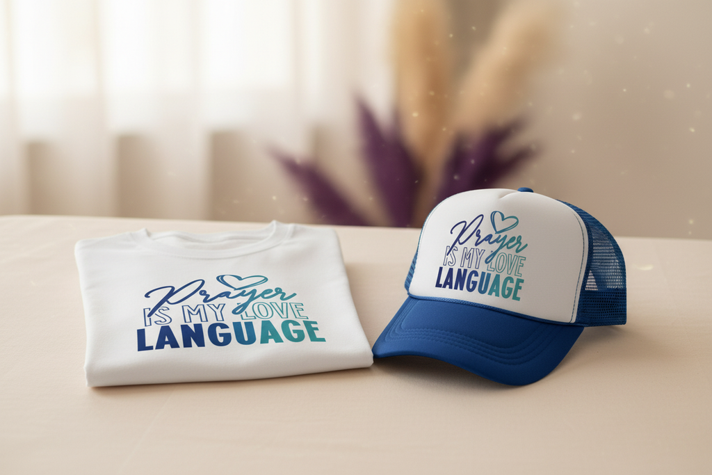 Prayer Is My Love Language tee and hat mockup